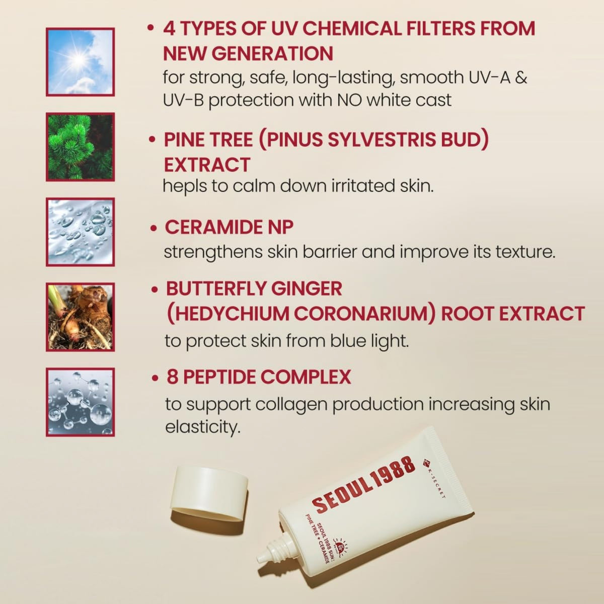 K-SECRET SEOUL 1988 Sun Pine Tree + Ceramide SPF 50+ PA++++ Korean Sunscreen for Face – 50ml