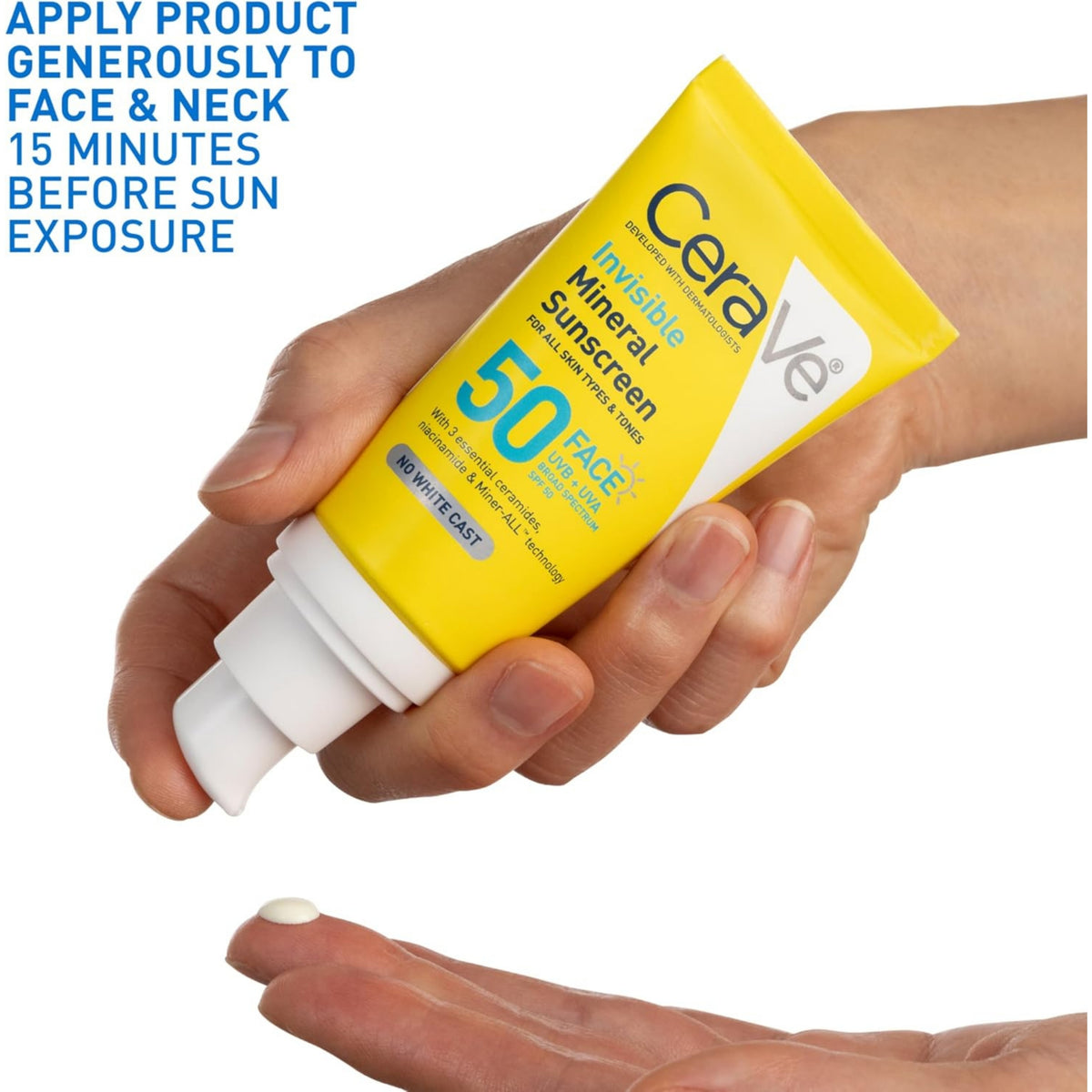 CeraVe Invisible Mineral Sunscreen SPF 50 for Face, Sensitive Skin – Travel Size