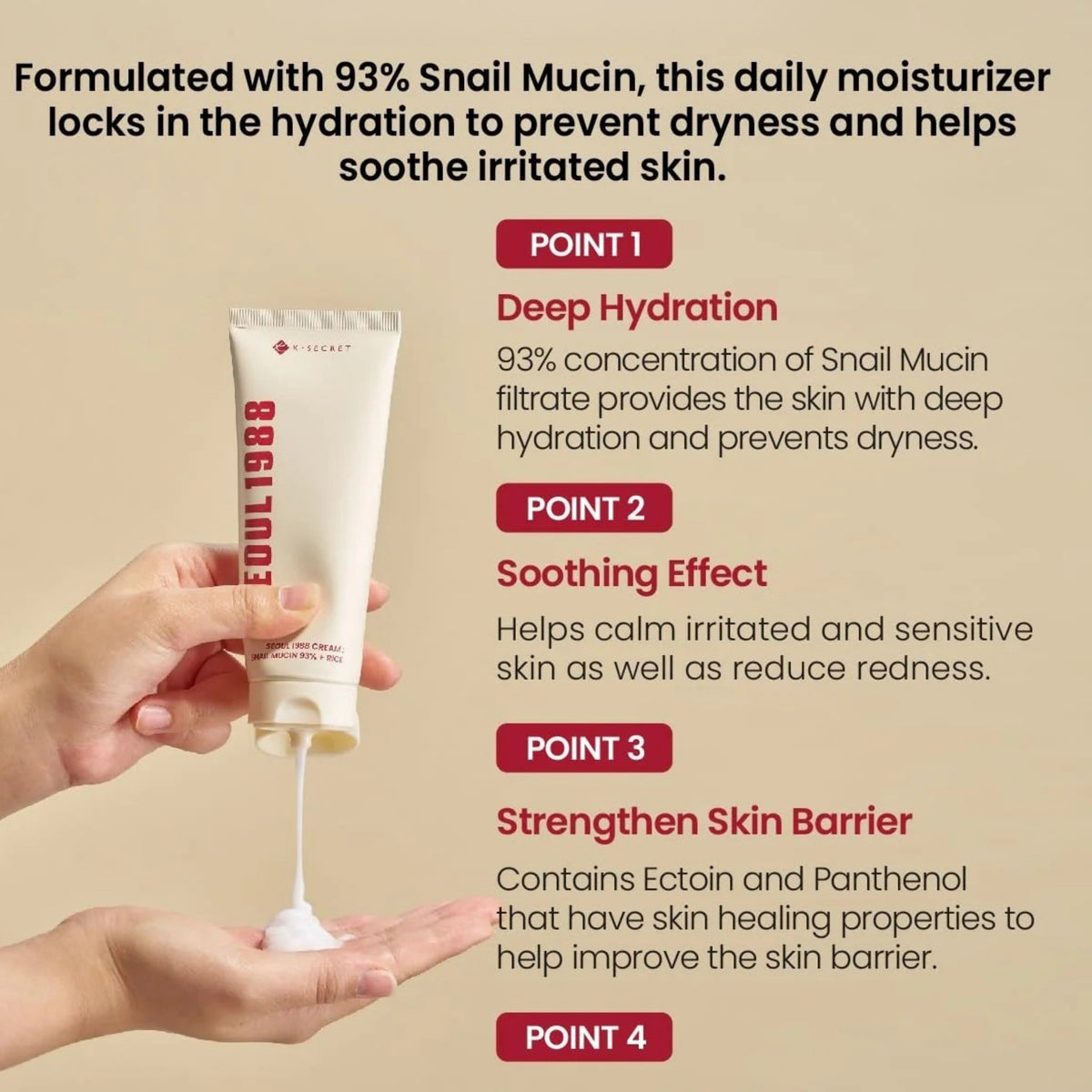 K-SECRET SEOUL 1988 Cream with 93% Snail Mucin + Rice – Hydrating Korean Face Cream