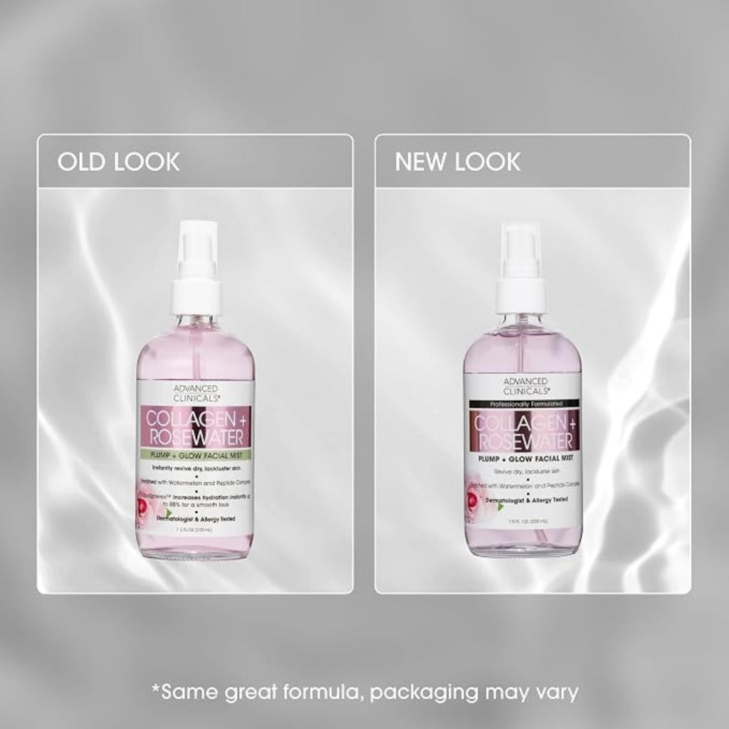Advanced Clinicals Collagen Rosewater Face Mist 7.5 fl oz – Hydrating Facial Mist with Rose Water & Collagen