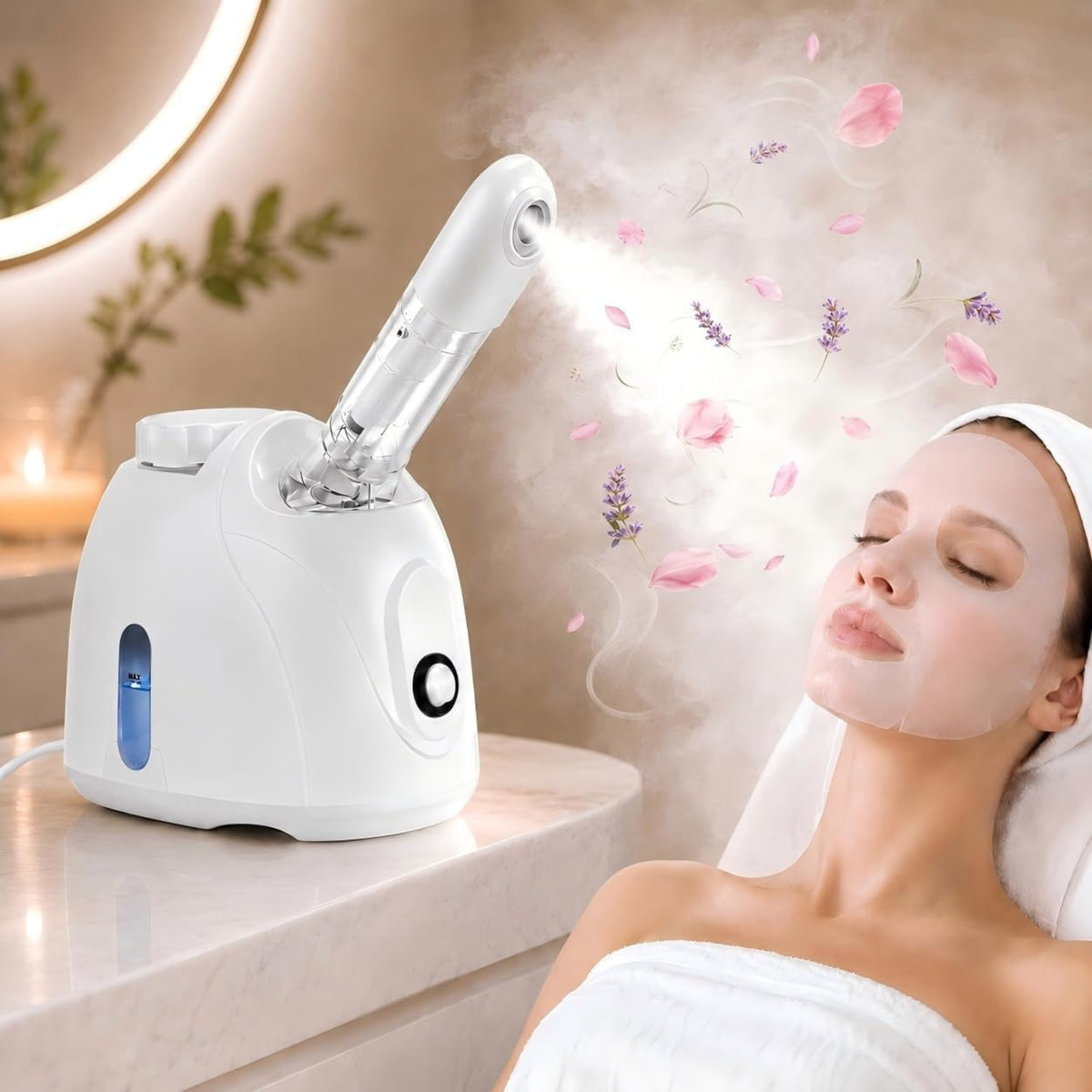 Rsefly Facial Steamer – Nano Ionic Face Steamer with 360° Rotating Arm, 160ml Water Tank & Aromatherapy