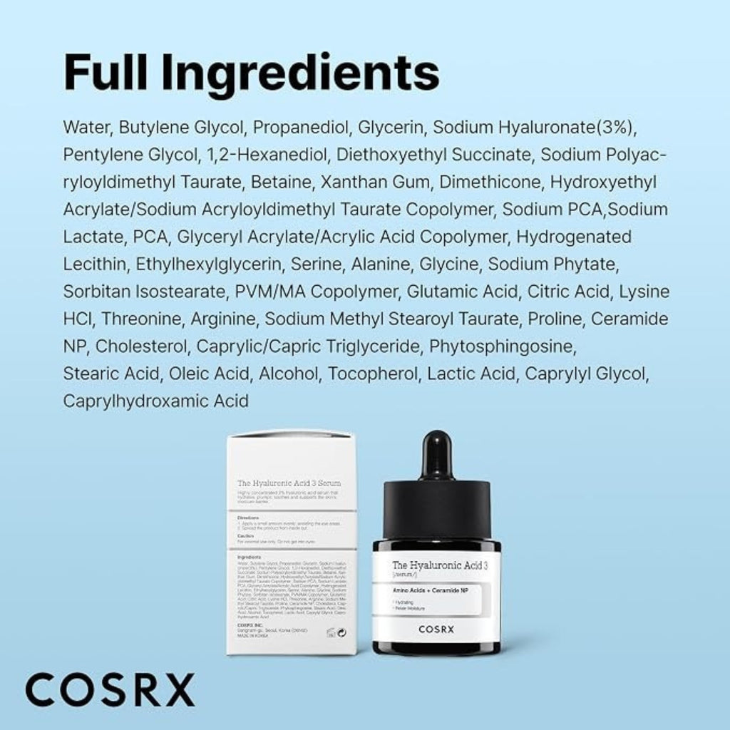 COSRX 3% Sodium Hyaluronate Serum 20ml – Hydrating & Moisturizing Face Serum for Dry Skin & Fine Lines