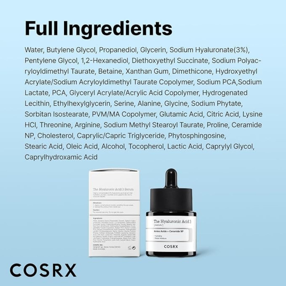 COSRX 3% Sodium Hyaluronate Serum 20ml – Hydrating & Moisturizing Face Serum for Dry Skin & Fine Lines