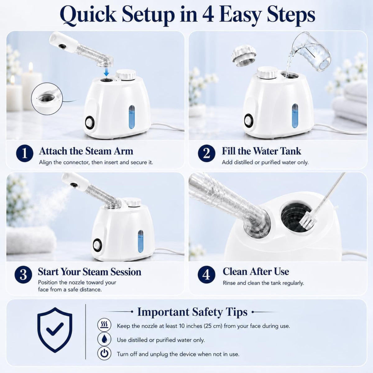 Rsefly Facial Steamer – Nano Ionic Face Steamer with 360° Rotating Arm, 160ml Water Tank & Aromatherapy