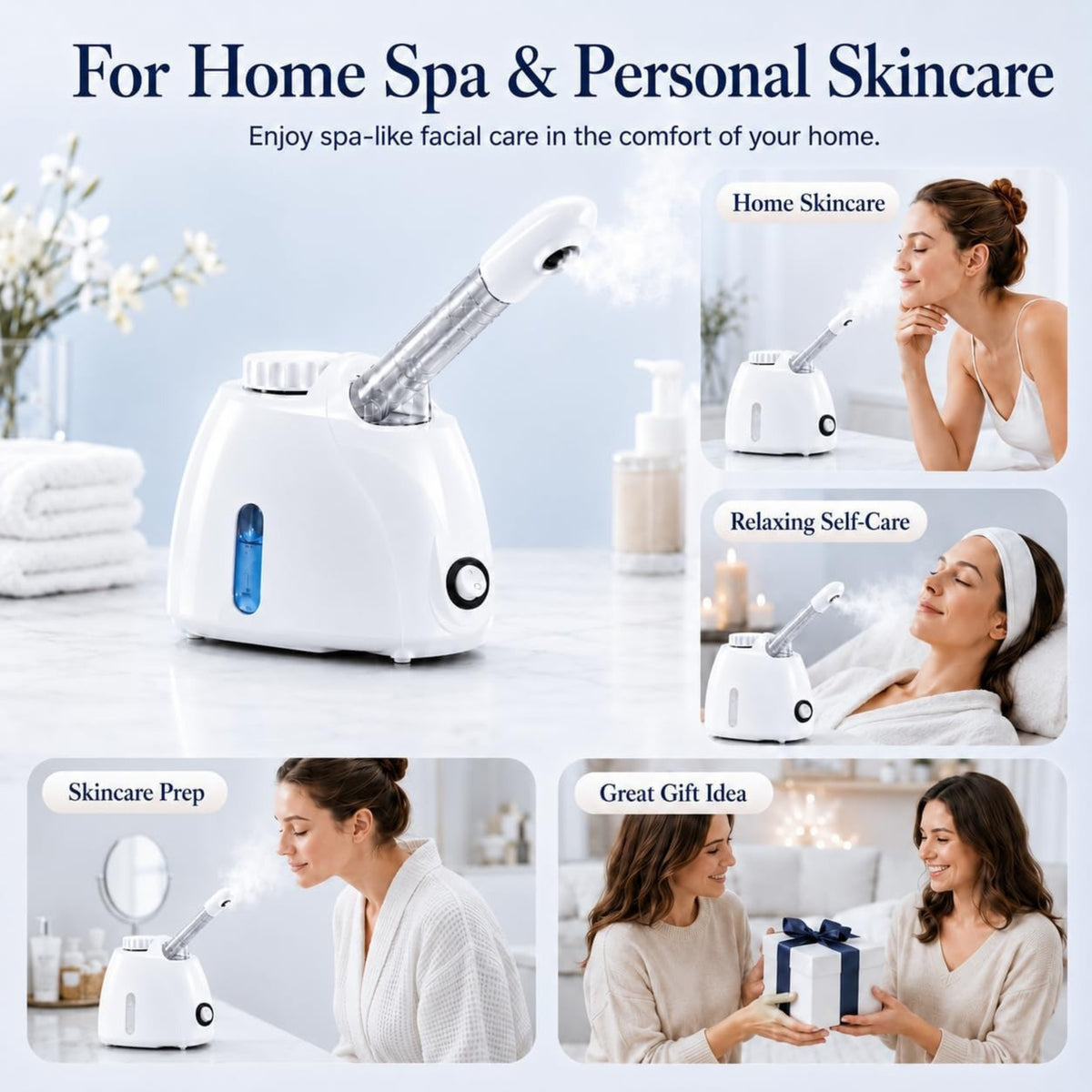 Rsefly Facial Steamer – Nano Ionic Face Steamer with 360° Rotating Arm, 160ml Water Tank & Aromatherapy