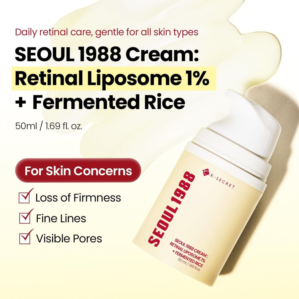 K-SECRET SEOUL 1988 Cream Retinal Liposome 1% + Fermented Rice – Korean Anti-Aging Face Cream