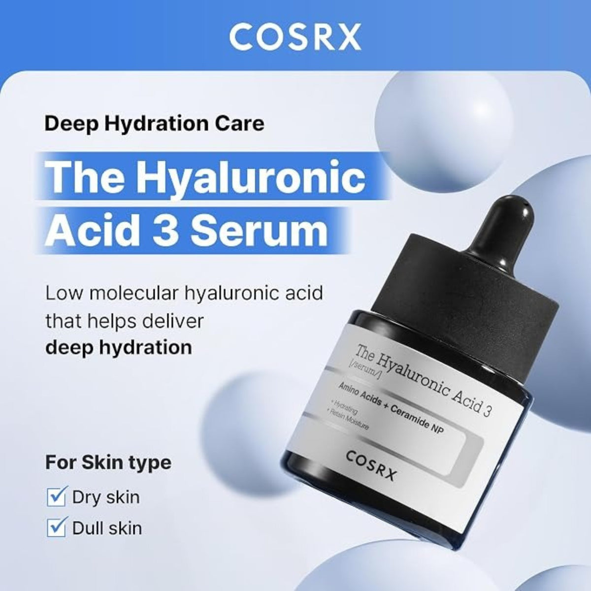 COSRX 3% Sodium Hyaluronate Serum 20ml – Hydrating & Moisturizing Face Serum for Dry Skin & Fine Lines