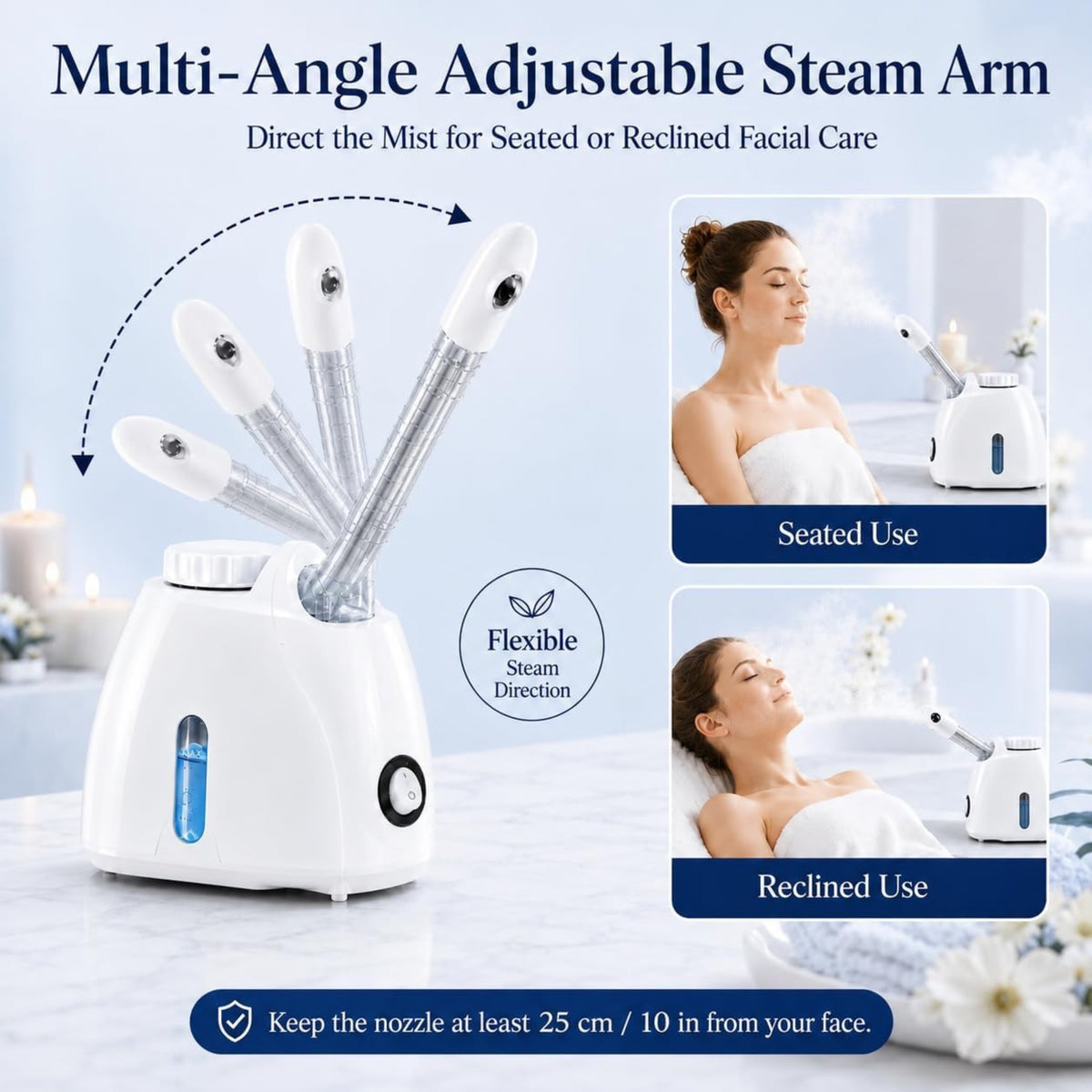 Rsefly Facial Steamer – Nano Ionic Face Steamer with 360° Rotating Arm, 160ml Water Tank & Aromatherapy