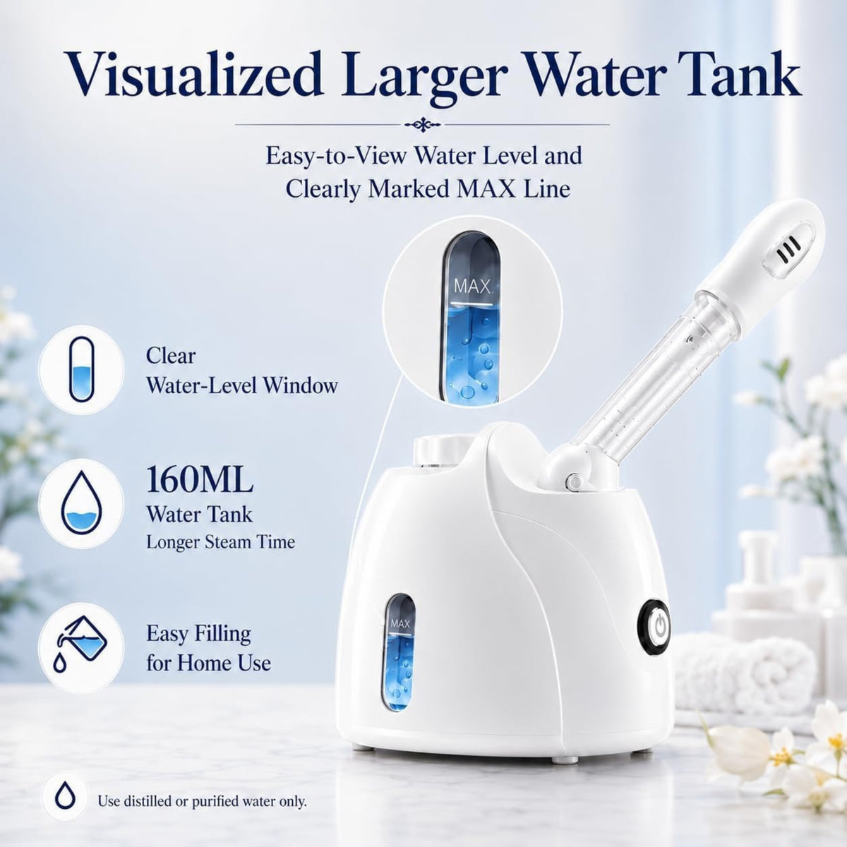Rsefly Facial Steamer – Nano Ionic Face Steamer with 360° Rotating Arm, 160ml Water Tank & Aromatherapy