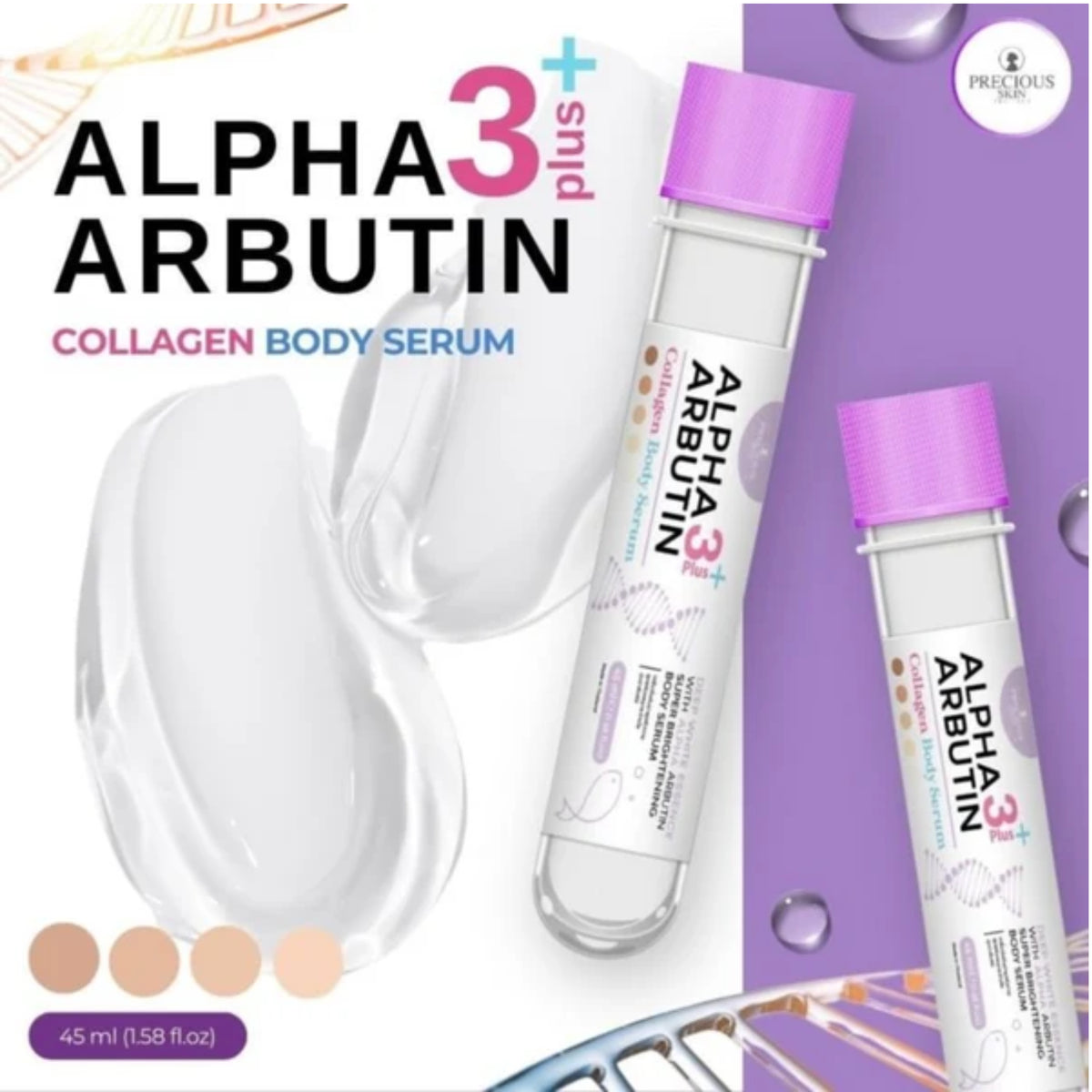 Precious Skin Thailand Alpha Arbutin 3+ Collagen Body Serum 45ml – Hydrating Brightening Body Essence for Smooth, Radiant-Looking Skin