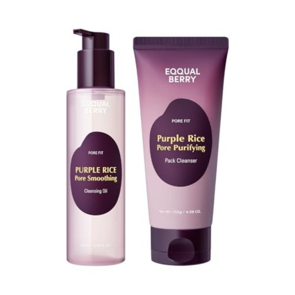 EQQUALBERRY Double Cleanser Duo – Purple Rice Pore Cleansing Oil & Pack Cleanser for Makeup & Impurities