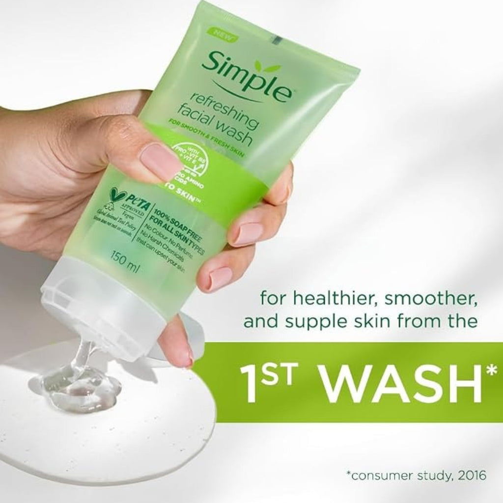 Simple Kind to Skin Refreshing Facial Wash 5.1 oz – Gentle Face Cleanser for Clean, Fresh & Soft-Looking Skin