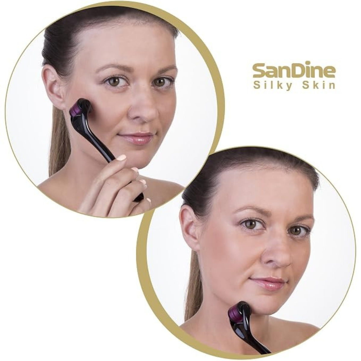 Sandine Microneedle Derma Roller 0.3mm – 540 Titanium Micro Needles for Facial Skin Care & Smooth-Looking Skin