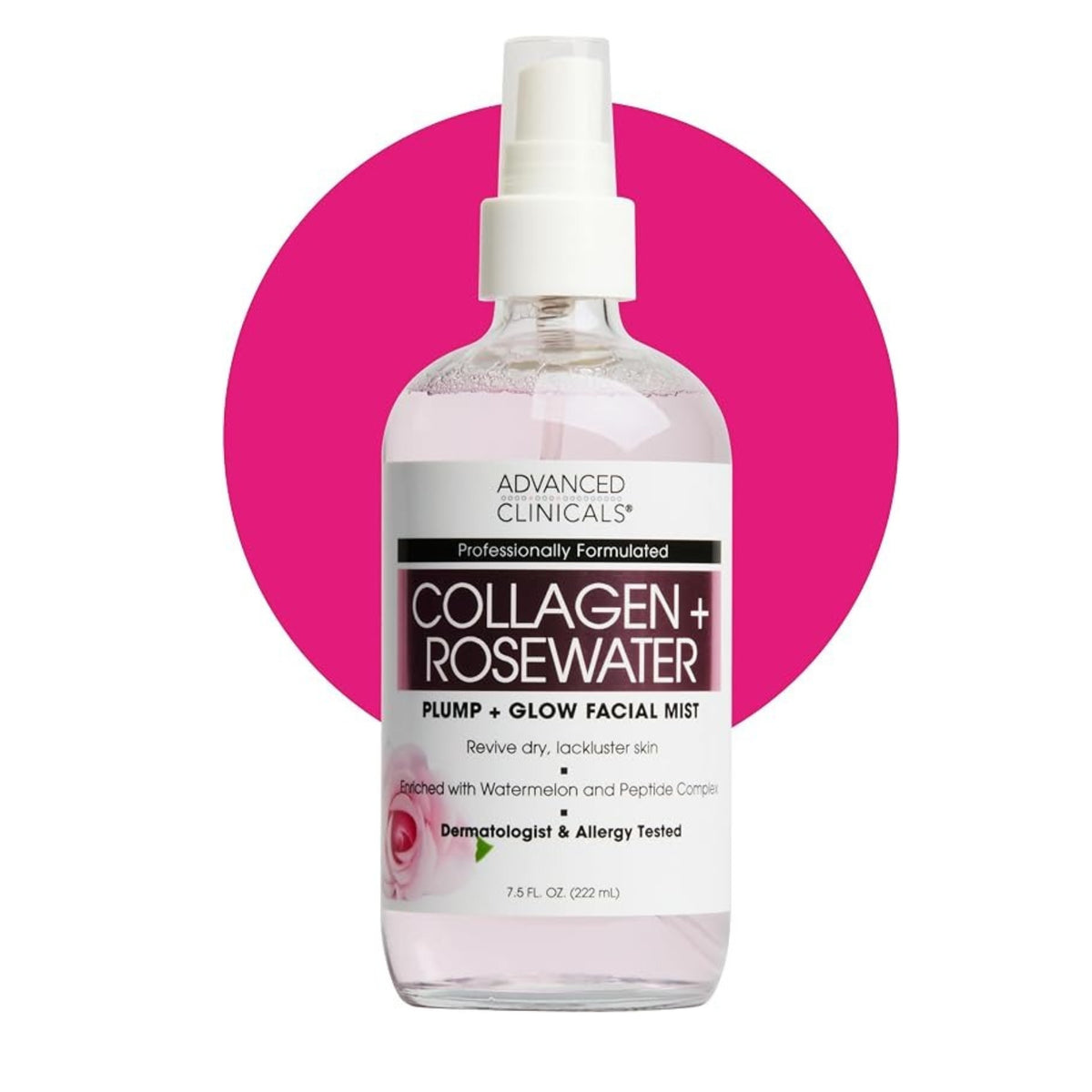 Advanced Clinicals Collagen Rosewater Face Mist 7.5 fl oz – Hydrating Facial Mist with Rose Water & Collagen