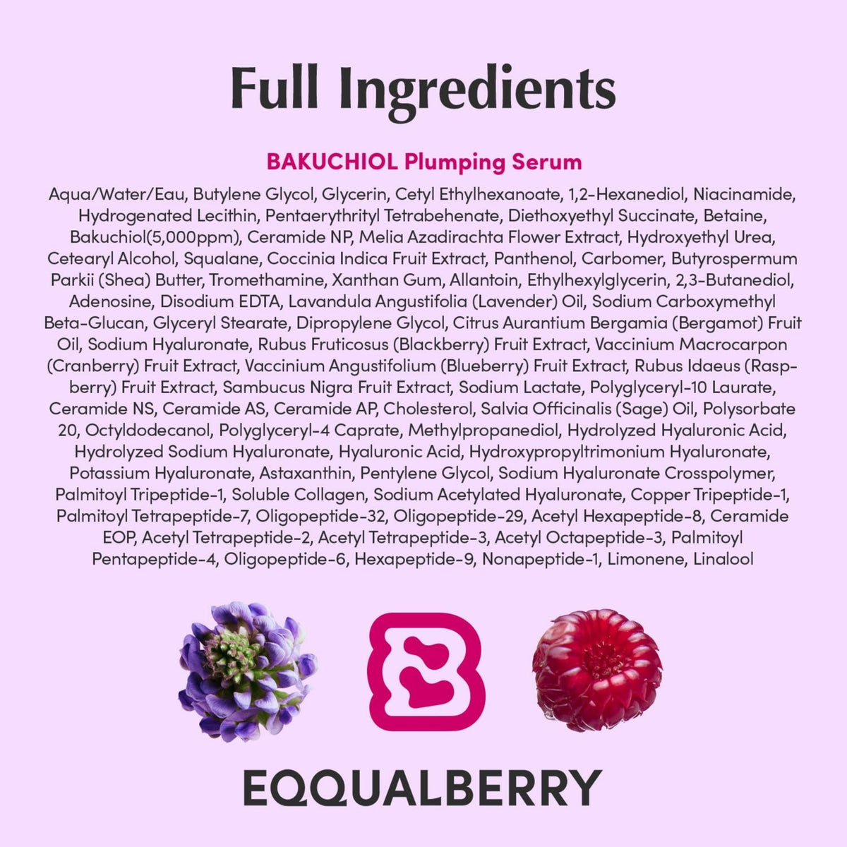 EQQUALBERRY Bakuchiol Plumping Serum 30ml – 0.5% Bakuchiol Serum with Niacinamide & Peptides for Sensitive Skin