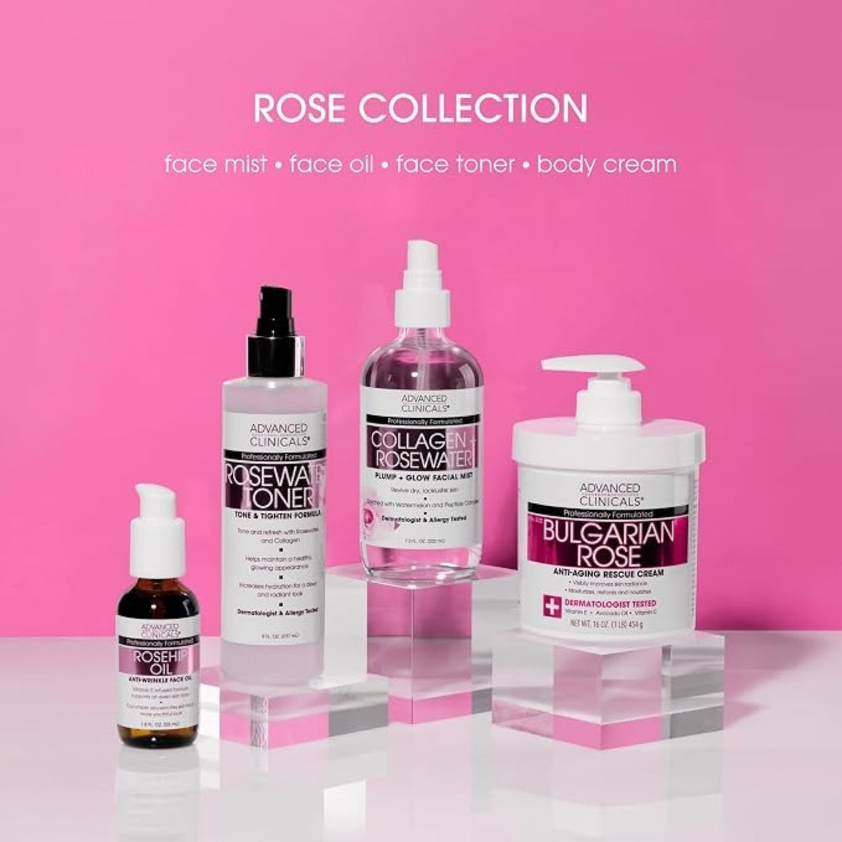 Advanced Clinicals Collagen Rosewater Face Mist 7.5 fl oz – Hydrating Facial Mist with Rose Water & Collagen