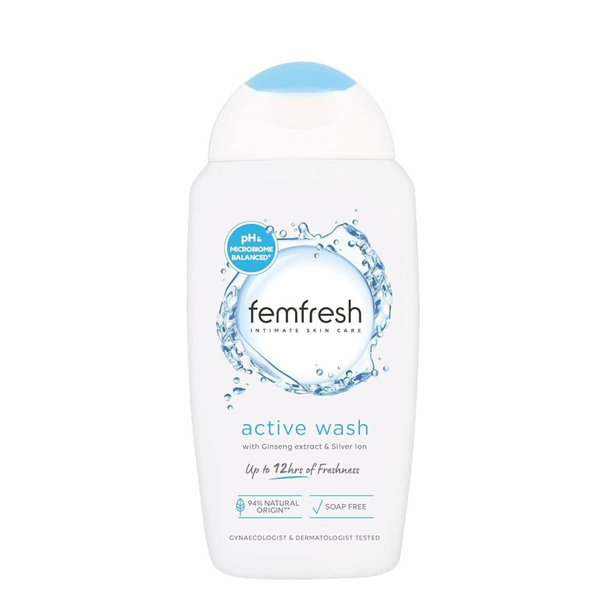 Femfresh Ultimate Care Active Vaginal Wash 250ml – pH Balanced, Soap & Fragrance Free Intimate Hygiene Gel Cleanser