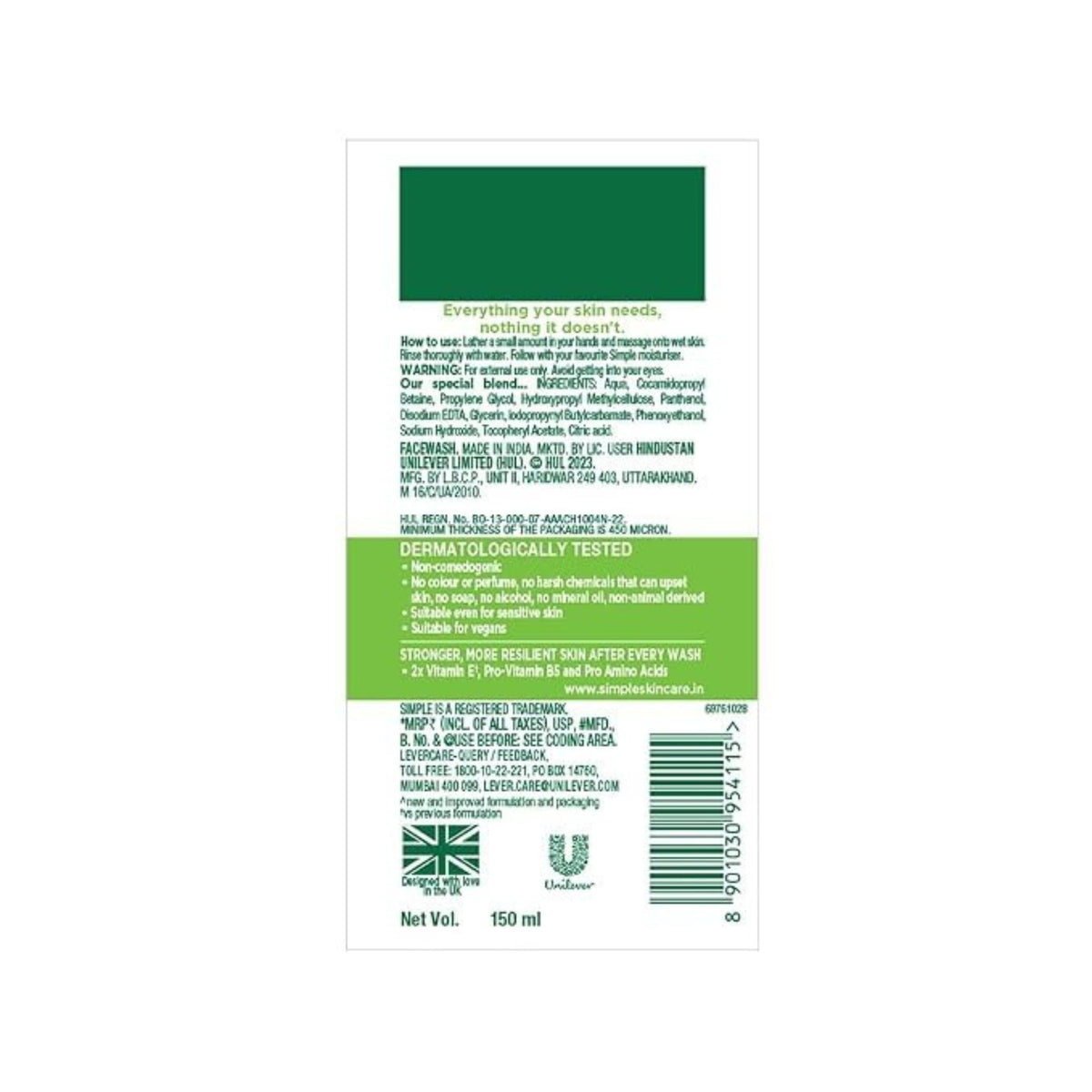 Simple Kind to Skin Refreshing Facial Wash 5.1 oz – Gentle Face Cleanser for Clean, Fresh & Soft-Looking Skin